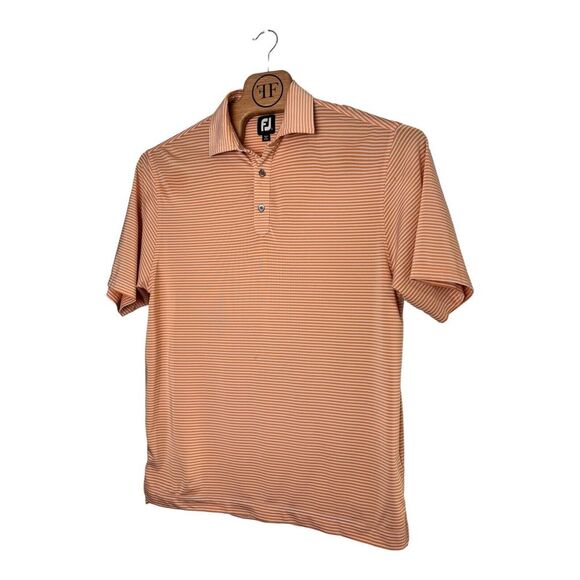 FootJoy Mens Golf Polo Large Peach & White Striped Short Sleeve Breathable - Picture 3 of 4